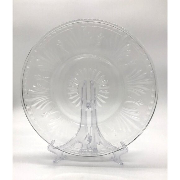 Vintage Clear Pressed Glass Serving Platter With Sunburst Pattern 11.5" - Picture 2 of 5